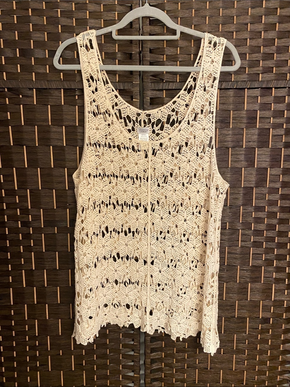 Charming Charlie Cream Crochet Lace Camisole Tank - Size M - 100% Cotton